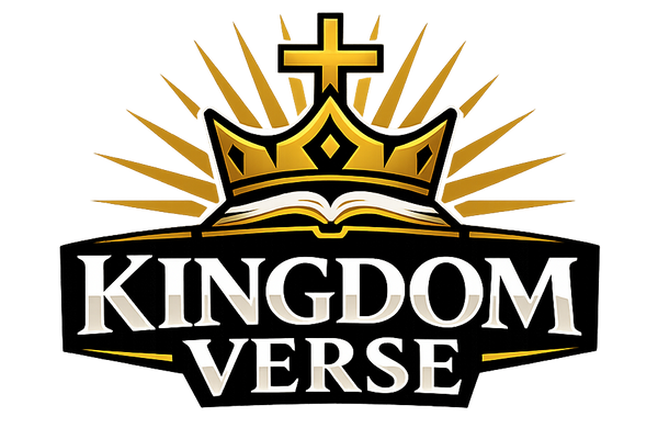 Logo of Kingdom Verse with a crown and cross on a white background
